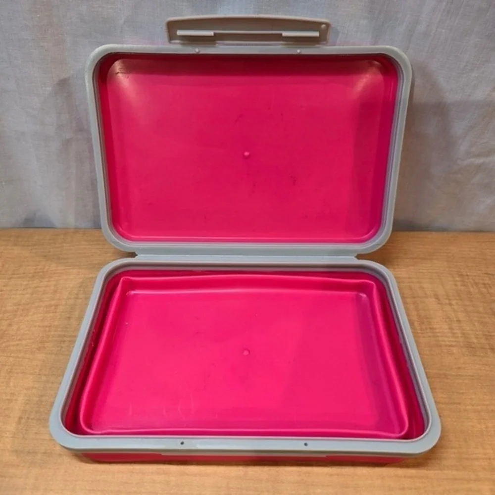 IT'S ACADEMIC Collapsible Pencil Pen‎ Case Box with Lid Flexi Storage Pink Gray
